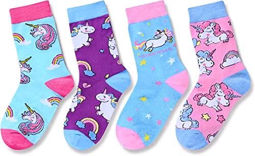Funny Animal Socks for Girls - 4 Pack Novelty Kids Socks, Gifts for Girls 4-6 Years3