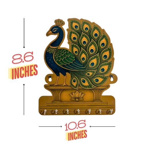 Image of Royal Peacock Key Holder - Lightweight Decorative Wall Art for Home | Stylish Key Organizer for Bedroom, Living Room, Guest Room & Dining Area