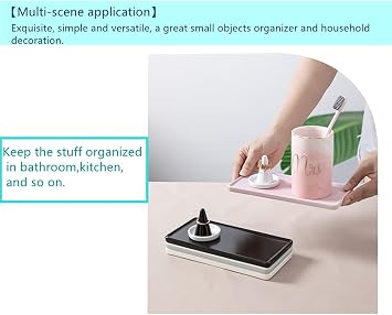 Ceramic Bathroom Sink Tray Kitchen Slim Small Tray Soap Dish Tissue Candle Towel Dispenser Holder (Large Black)