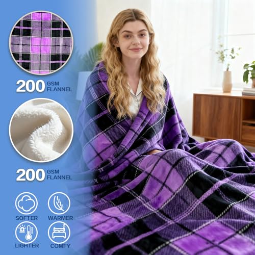 Image of Electric Blanket Heated Twin, Soft Flannel 62 inchx84 inch Plaid Heating Blanket with 8 Hours Auto Off 10 Fast Heating Levels Machine Washable Sherpa Heated Blanket with Overheating Protection