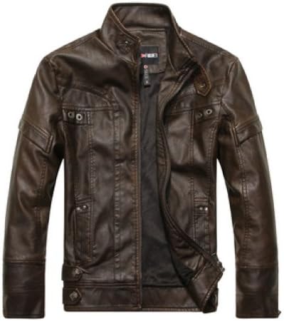 Men's Motorcycle jacket genuine leather (Coffee Color , Size : L )