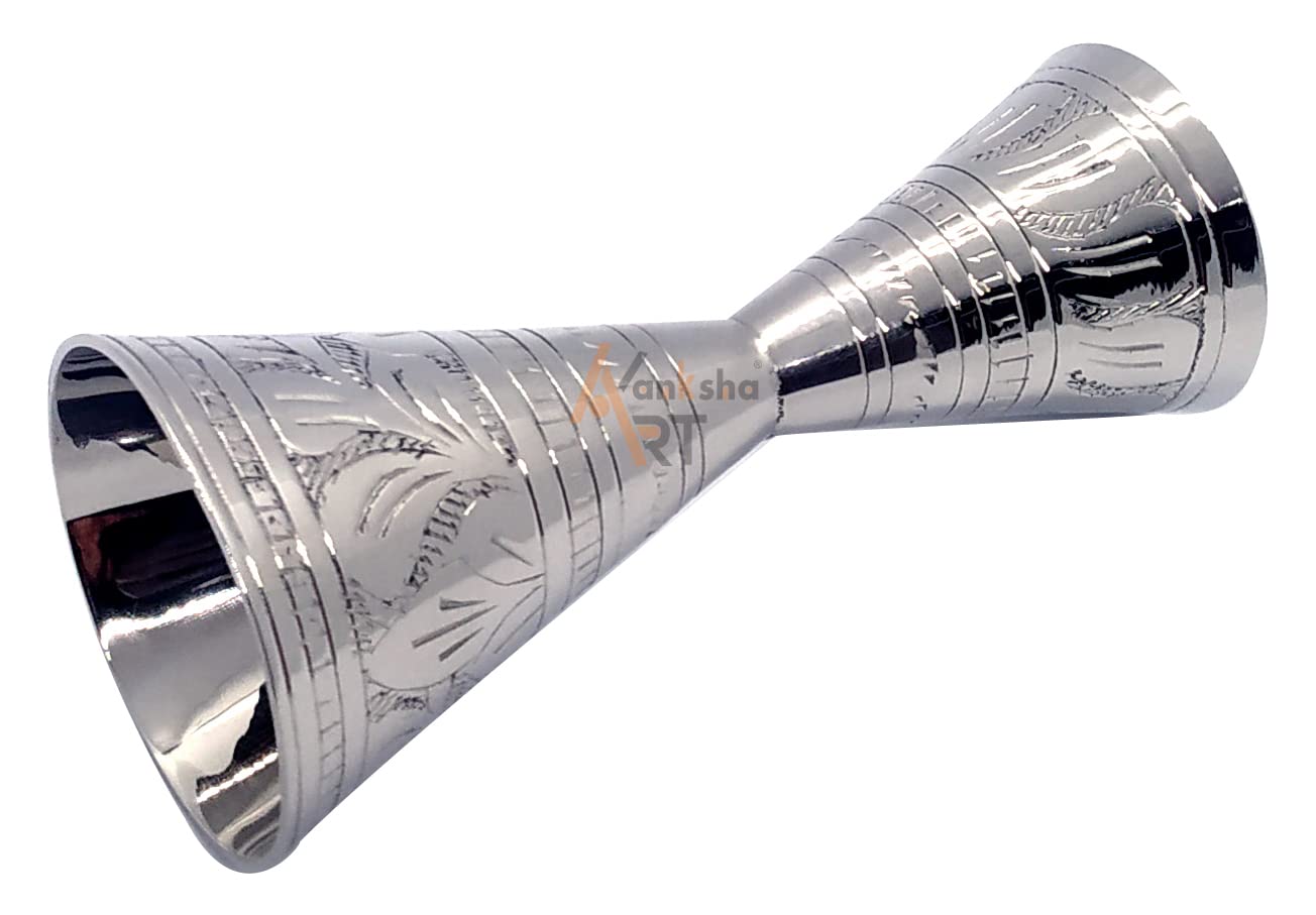 Akanksha Arts Alluring conical Peg Measure - Made of Brass, Hand Engraved Design - 30,60 ml - in a Velvet Box, Nickel Chrome Coating 3