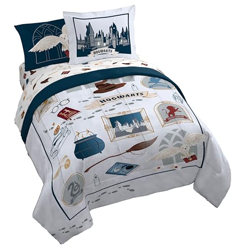 Image of Harry Potter Queen Comforter Set 7 Piece Soft Hogwarts Bedding, Grey | Hedwig, Bed in a Bag, Comforter Sheets Shams Pillowcases, Official Product, Soft Microfiber, Machine Washable, Kids Gift