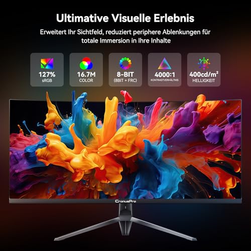 CronusPro 34 Zoll Ultrawide 240Hz Curved Gaming Monitor, UWQHD (3440 x 1440) 1ms MPRT, AMD FreeSync, 21:9, 4000:1, 127% sRGB, 1500R, HDR10, HDMI2.1/DP1.4, VESA Mount 100x100mm, PC Bildschirm Schwarz 2