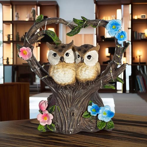 Solar Owl Statue for Outdoor Garden, Patio, or Indoor Decor – Heart-Shaped Tree with Love Owl Pair 7x7 inch — photo — 6 of 9