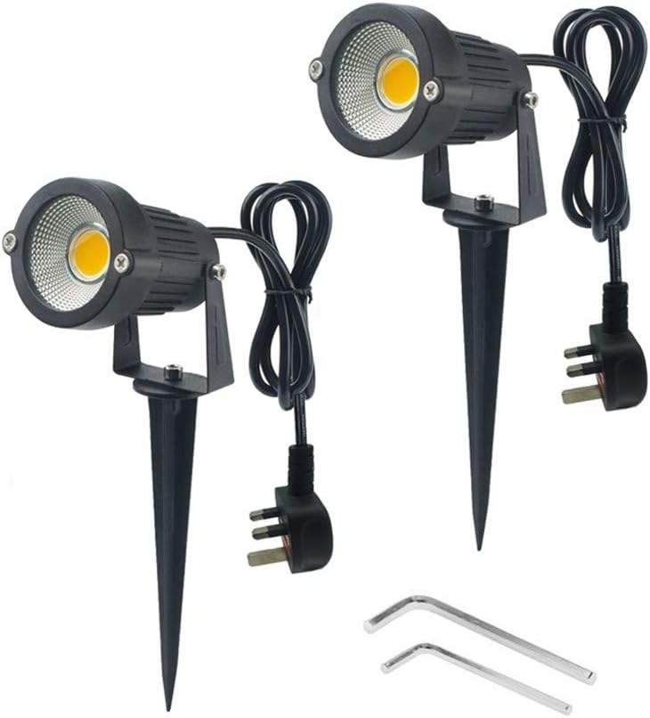 Youngine 2 Pack Outdoor Landscape Lighting 5W COB LED Spotlights for Garden Lawn Wall Yard Path with Spiked Stand and Plug Adapter (Warm White)