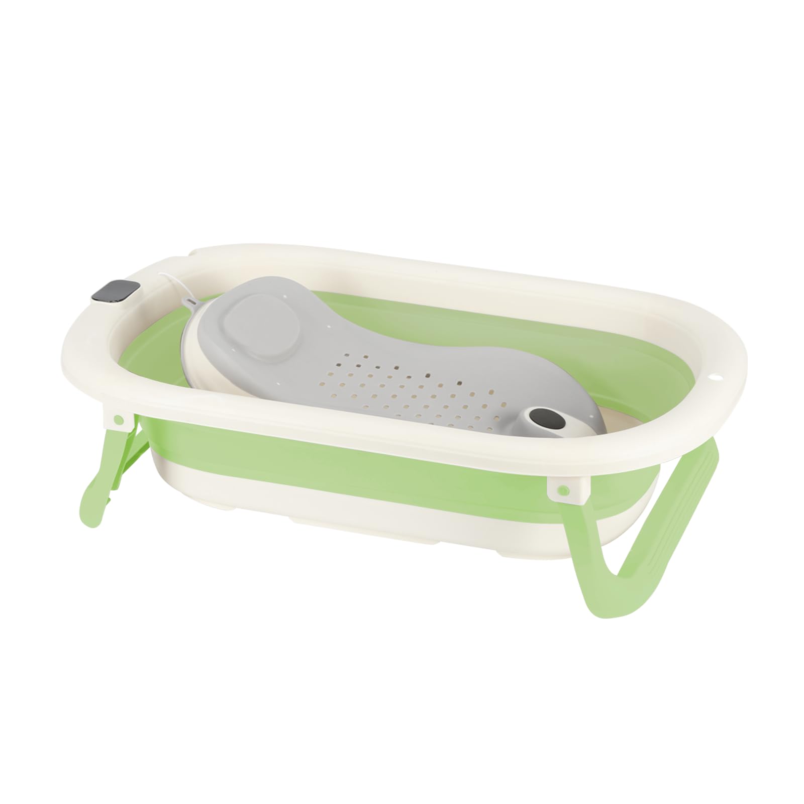 Baignoire Bébé Pliable avec Support Réglable – Bassine Nouveau-Né Pliable Antidérapante avec Thermomètre, Utilisation Facile à la Maison ou en Voyage（Vert）