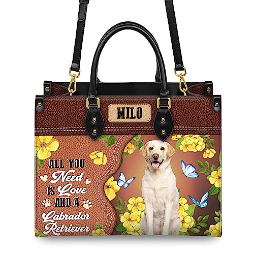 Personalized Labrador Retriever Dog Handbags, Custom Name Dog Leather Bags, Purses, Shoulder Bag, Gift For Dog Mom Dog Lover3