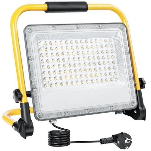 OUSIDE LED Baustrahler 150W 15000 Lumen 6500K Kaltweiß IP66 Wasserdicht mit Stativ 2m Kabel – Arbeitsleuchte für Baustelle, Hausrenovierung, Trockenbau Beleuchtung