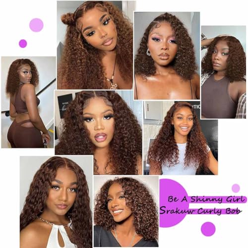 Image of Wear and Go Glueless Wigs Human Hair Pre Plucked Pre Cut Chocolate Brown Lace Front Wigs for Black Women 180 Density Water Wave Wig Human Hair Colored Curly Wig (Chocolate Brown Color, 18 Inch)