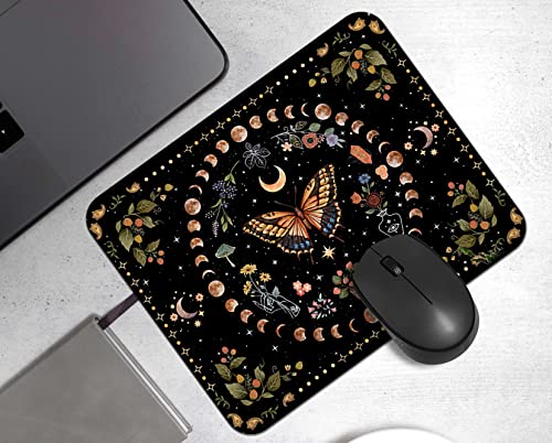 Oflich Boho Moon Phase Butterfly Botanical Plant Floral Mousepad 9.5×7.9 Inch Non-Slip Rubber Base Square Mouse Pads For Computers Laptop Office Home Dorm Desk Decor #TOP1