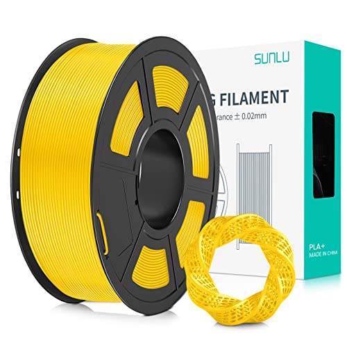 SUNLU Filamento PLA+ 1.75mm, Filamento PLA 1 kg mejorado para impresora 3d, Tolerancia de filamento Precisión +/- 0,02 mm(Amarillo puro)