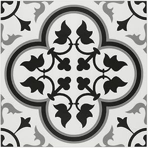 INNO STCIEKRS 16-Sheet Peel and Stick Floor and Wall Tile for Bathroom Kitchen, 9" x 9" Patterned Black SPC Self-Adhesive Vinyl Flooring Encaustic Groutable Backsplash Tile, Covers 9.12 Sq.