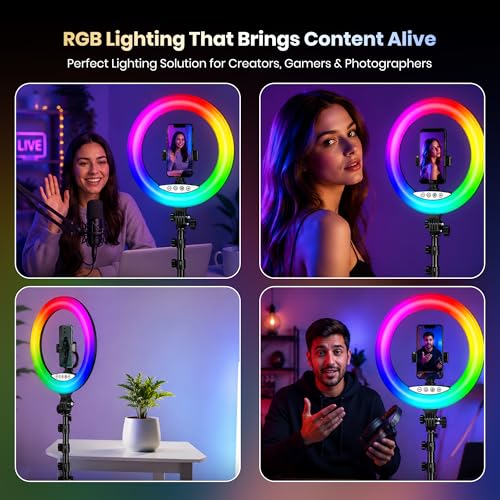 Image of Simpex 18 Inch RGB LED Ring Light Compatible with Smartphones & Cameras | 25 RGB Modes | Adjustable Brightness | Remote Control for YouTube, Makeup, Photography, Live Streaming & Video Shoot
