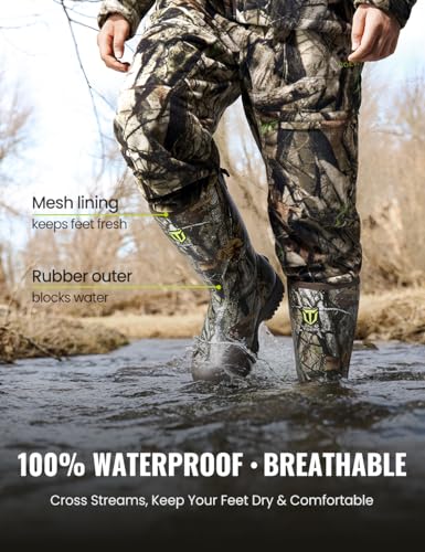 TIDEWE Men's Hunting Boots, Waterproof Insulated Rubber Boots with 5mm Neoprene, 600g Warmth, Odor-Control Lining, Lightweight EVA Outsole, Adjustable Calf Gusset, Slip-Resistant Grip2