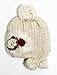Fashion Faux Fur Flower Accent Pom Pom Knit Beanie Hat Cap Retro (Ivory)