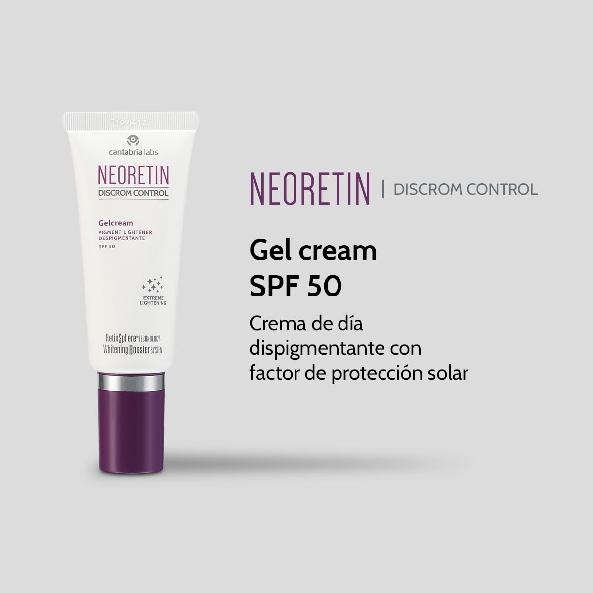 Cantabria Labs – Neoretin Discrom Control Gelcream SPF50 40 ml – Crema de Día Despigmentante con Protección Solar Alta UVB y UVA – Piel más luminosa y uniforme
