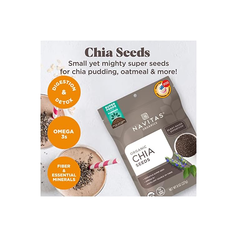 Navitas Organics Chia Seeds â For Chia Pudding, Smoothies, Baking, Salads & More â Omega 3, Fiber, Minerals - USDA Organic, Non GMO, Kosher, Gluten Free, Keto (16oz. Bag, 15 Servings) - Image 4