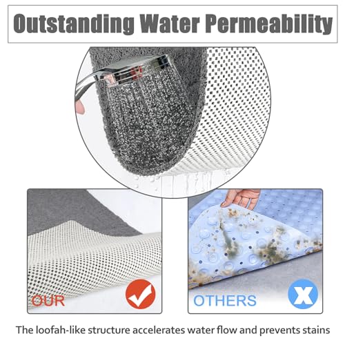 Shower Mat Non Slip, Extra Long Bath Tub Mat Non Slip Anti Mould 40x100cm, Loofah Bathroom Shower Mat for Inside Shower, Soft Textured Bath Massage Mat for Bathtub Bathroom Floor with Drain, Quick Dry - Image 4