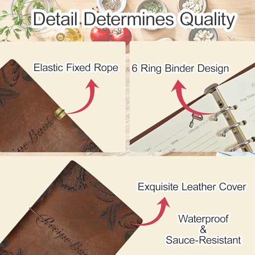 Image of Blank Recipe Book to Write in Your Own Recipes, Leather Cookbook