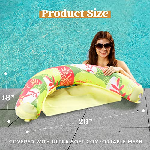 Sloosh Inflatable Pool Float Chairs, 2 Packs Floating Noodle Chair With Sling With Tropical Leaves Design Soft Fabric Water Chair Swimming Pool Lounger Floaties For Adults (Green/Yellow) #TOP5