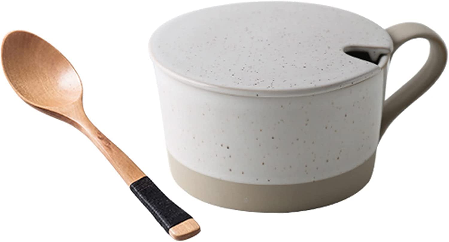 Suppenschalen Keramik-Suppenbecher, Keramik-Suppentasse mit Deckel und Henkel, kleine Frühstücksschüssel mit Löffel, Dessert, bunte Keramik. - Blau - 450 ml(Bianco)