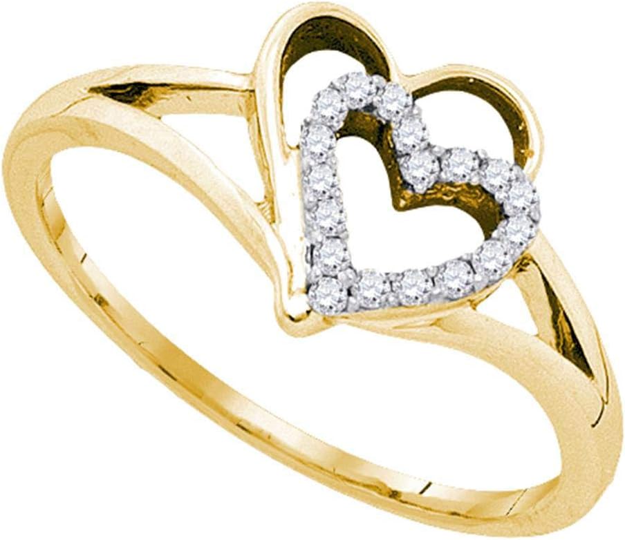 Diamond2Deal 10kt Yellow Gold Womens Round Diamond Double Nested Heart Ring 1/8 Cttw Color- G-H Clarity- I2-I3