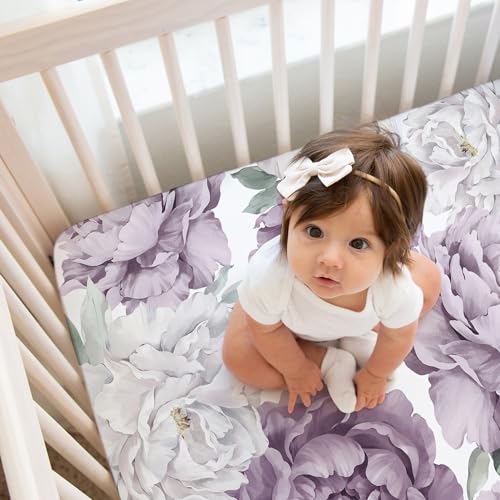 Sweet Jojo Designs 2P-CS-PEONY-PU-IV Boho Shabby Chic Floral Girl Baby Fitted Crib Sheet Set Infant Newborn Nursery Toddler Bed Room Standard Mattress 2P Solid Purple Off White Ivory Bohemian Vintage Watercolor Nature thumb #4