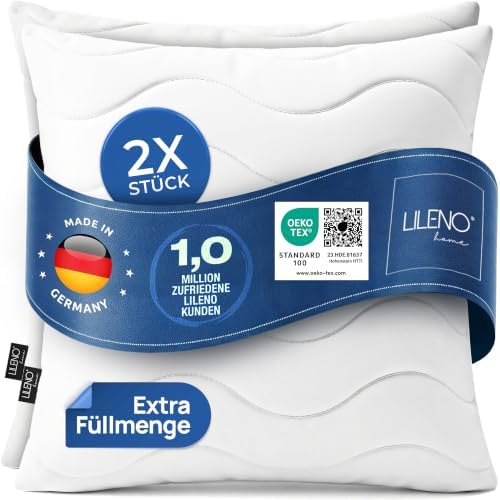 LILENO HOME Kopfkissen 80x80 (2er Set) – 95°C waschbar, OekoTex 100 | Made in Germany – Kissen 80x80 mit praller Füllung – Schlafkissen, Bettkissen, Polster, Pillow