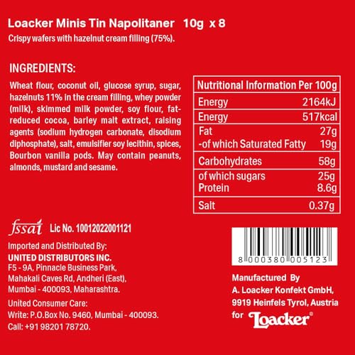 Image of Loacker Minis Napolitaner Hazelnut Wafer Cookies 10G (Pack of 8) with Tin