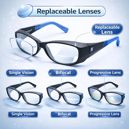 Image of FAMOUS Prescription safety eyeglass frames for men and women polycarbonate material replaceable Lens