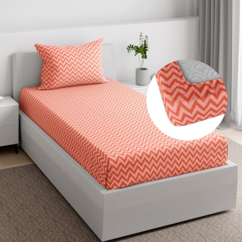Image of Wakefit 100% Cotton 160 TC Fitted Bedsheet with 1 Pillow Cover | Makena Single, 72 inch x 36 inch, Makena | 1.83m x 91cm