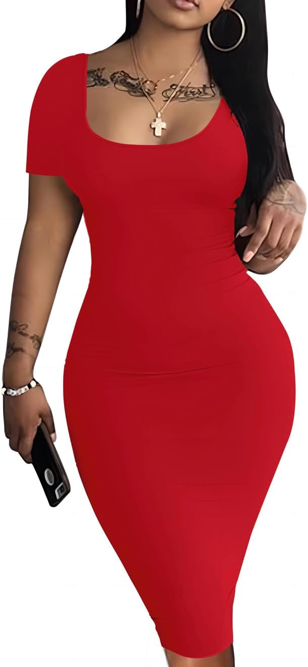Mrskoala Women's Casual Basic Pencil Dress Bodycon Summer Sexy Club Midi Dresses