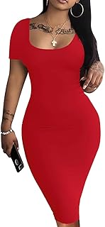 Women's Casual Basic Pencil Dress Bodycon Midi Summer Sexy Club Dresses - Buy now