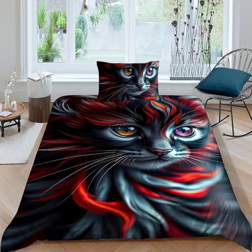 Ensemble de lit chat impression 3D et sa taie en coton, cadeau idéal enfant
