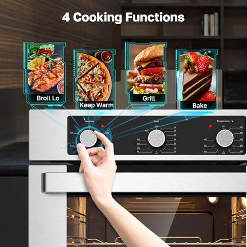 Image of 24 inch Electric Wall Oven, ETL Certified, ThermoMate 2.8 Cu.ft. Electric Wall Oven with 5 Cooking Functions, Built-in Ovens with Anti-Mistouch Knob, Stainless Steel