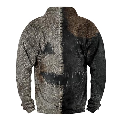 Mens Halloween Sweatshirts Cool Button Henley Hoodie Funny Spooky Pumpkin Face Print Pullover Fall Long Sleeve Tops2