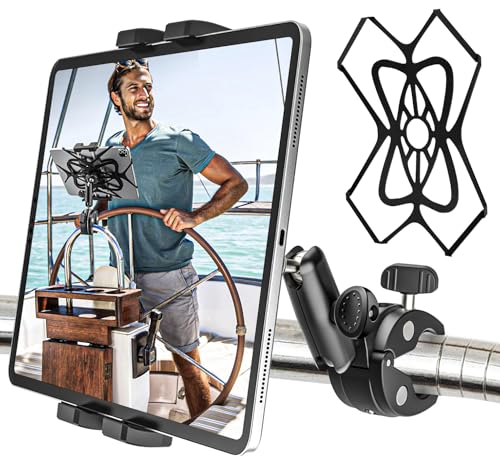 【Testa a sfera metallica ruotabile a 360° + braccio metallico】Il supporto tablet yacht è dotato di tre teste a sfera metalliche e di una struttura regolabile resistente, con una sola manopola per regolare o bloccare le teste a sfera alle due estremità del braccio. In questo modo è possibile regolare l'angolazione nella posizione preferita e ottenere l'angolo di visione perfetto.