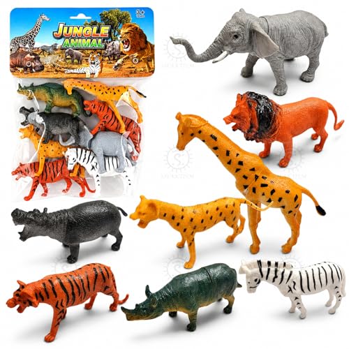 Image of SHAKTISM Animal Toy Set, 8 Pieces Wild Jungle Animal Figures, Educational Plastic Toys for Boys & Girls, 3+ Years