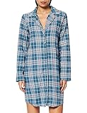 Iris & Lilly Damen Langärmeliges Nachthemd aus Flanell, Marineblau/Blaugrün, Kariert, 40 (Label: L)