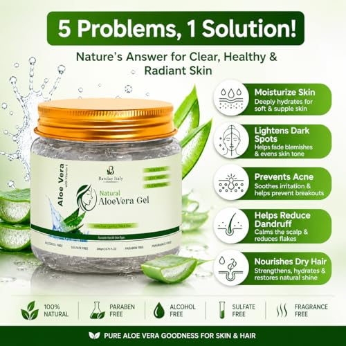 Image of Aloe Vera Gel with Vitamin E 200g | Pure Natural Gel for Face, Hair, Skin & Body | Soothing Moisturizer for Dry, Oily & Sensitive Skin | Hydrating Gel for Sunburn, Acne & Dandruff Care (Pack of 3)