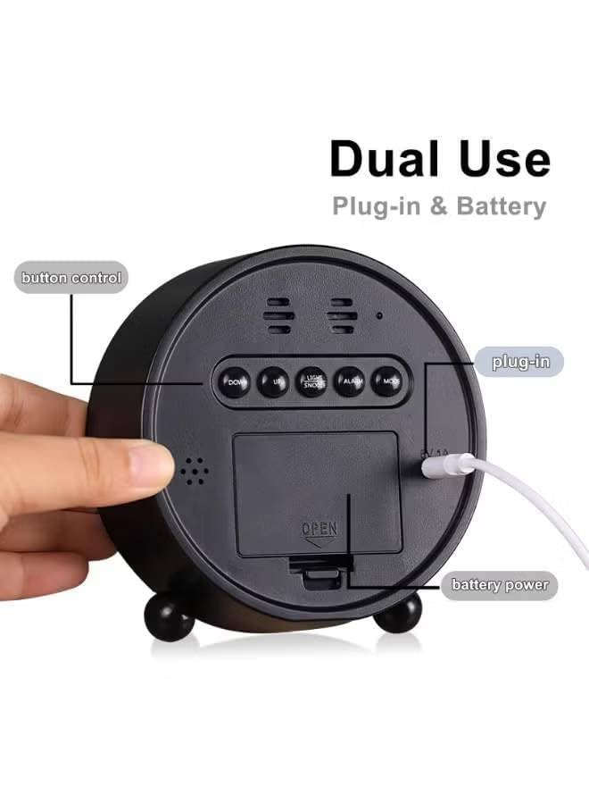 Image of Niloni Digital LED Table Alarm Mirror Twin Bell Clock with Night Light, USB Rechargeable /Battery Operated Loud Bell Metal Alarm Clock for Heavy Sleepers (White 2)