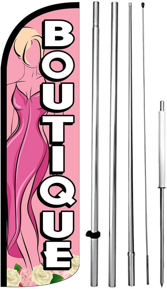 4 Less Co BOUTIQUES Windless Feather Swooper Flag Banner Sign 15 Feet Tall Pole Kit pq-h