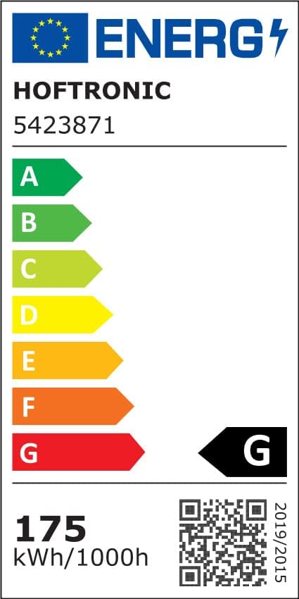 EU Energy Label for HOFTRONIC 5423871 LED strip, showing F rating and 175 kWh/1000h