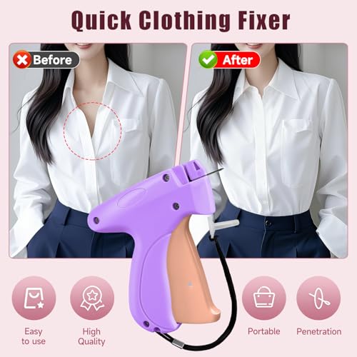 Image of Sewing Gun Tag Stitch Gun for Clothes - Purple /Pink Color Versatile Stitching Gun for Hemming Pants Repairing Seams and More