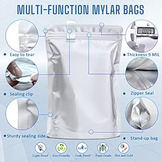 100 Pack Mylar Bags for Food Storage with 100x300cc Oxygen Absorbers - 9 Mil 10"x14", 9Mil 6"x9", 9Mil 4.3"x6.3" - Resealable Bags for Packaging Products & Ziplock Food Grade Bag for Storage