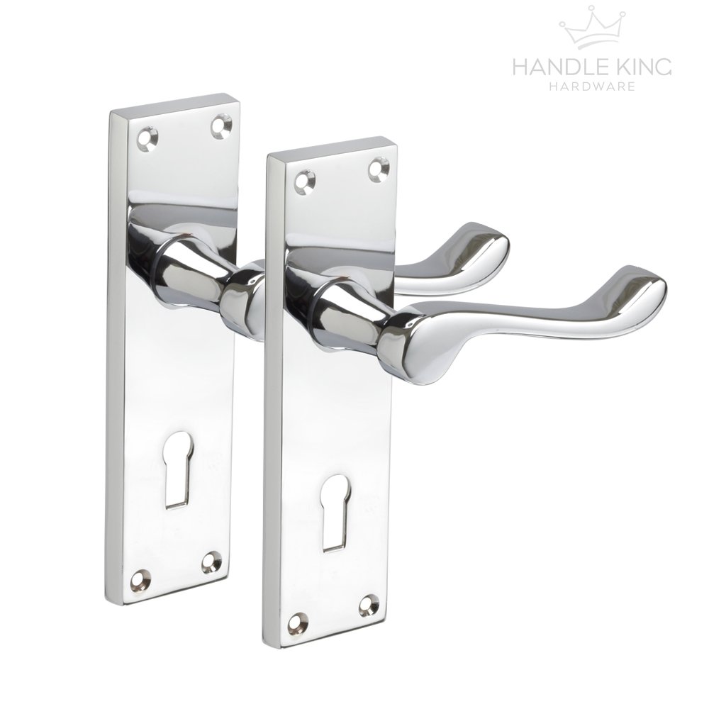 Victorian Scroll Door Handles Lever on Lock Plate with Polished Chrome Finish
