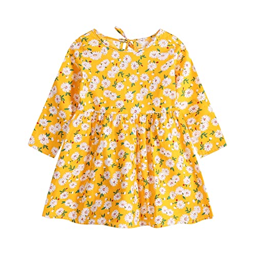 Zimuuy Bebe Niña Vestido Tutú de Princesa con Volantes Cuello-Redondo Estampado-Floral Manga-Larga Vestidos Casuales de Primavera Verano (Amarillo,2-3 Años) Cover
