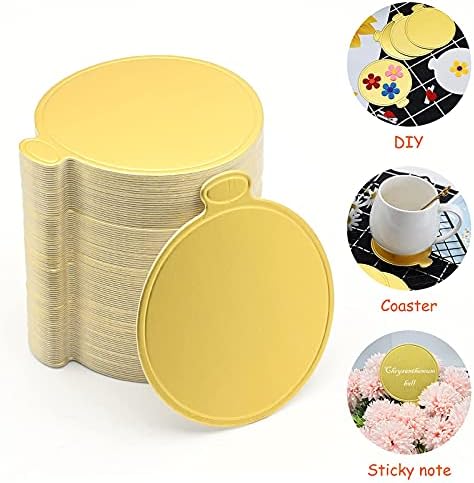 Yibang 100Pcs Round Mousse Gold Cake Boards, 9cm Gold Round Mini Cheesecake Disposable Boards Cardboard Cake Bases Dessert Trays for Display Wedding Birthday Party Cake Pastry Decoration