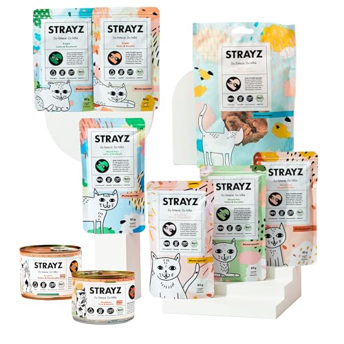 STRAYZ Katzenfutter Nass & Katzenleckerlis Probierpaket – Getreidefrei, Hoher Fleischanteil, Bio Futter, 100% natürliche Zutaten, Premium...